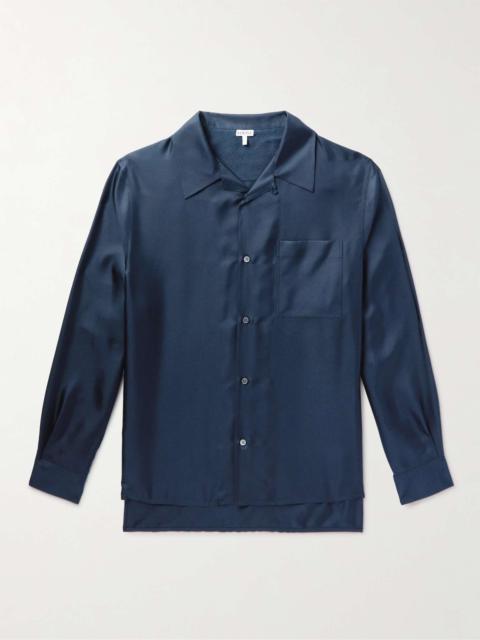 Loewe Convertible-Collar Logo-Jacquard Silk Shirt