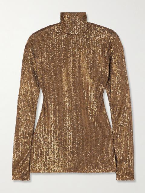 NORMA KAMALI Sequined Stretch-mesh Turtleneck Top