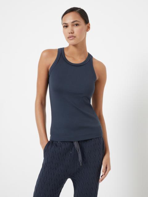 Brunello Cucinelli 스트레치 면 ribbed jersey top 와 새틴 트림