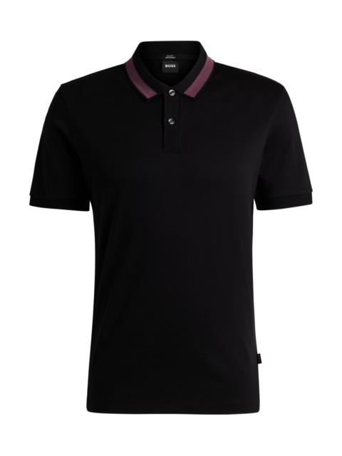 BOSS MERCERIZED-COTTON SLIM-FIT POLO SHIRT WITH COLLAR STRIPE