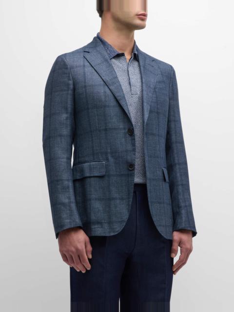 Men's Windowpane Cashmere-Linen Sport Coat