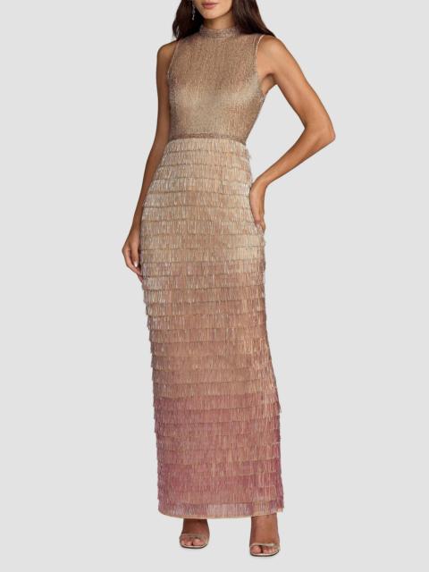 MAC DUGGAL Women's Beaded Fringed Column Gown - Pink Ombre