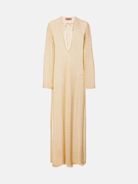 Missoni Open-knit tie-neck lamé kaftan