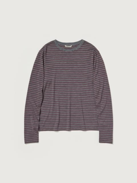 AURALEE SOFT SMOOTH WOOL STRIPE JERSEY L/S TEE