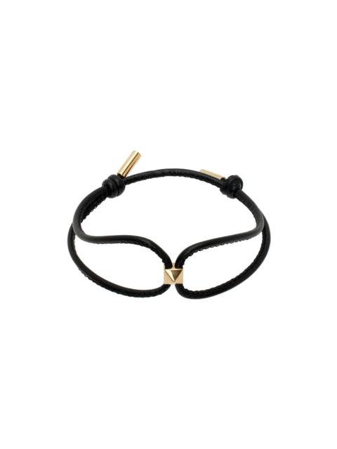 Valentino Black & Gold Rockstud Leather Bracelet