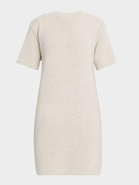 Brunello Cucinelli Pailette Knit Short-Sleeve Mini Shift Dress