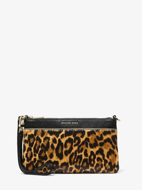 MICHAEL KORS Jet Set Medium Leopard Print Calf Hair and Leather Wristlet