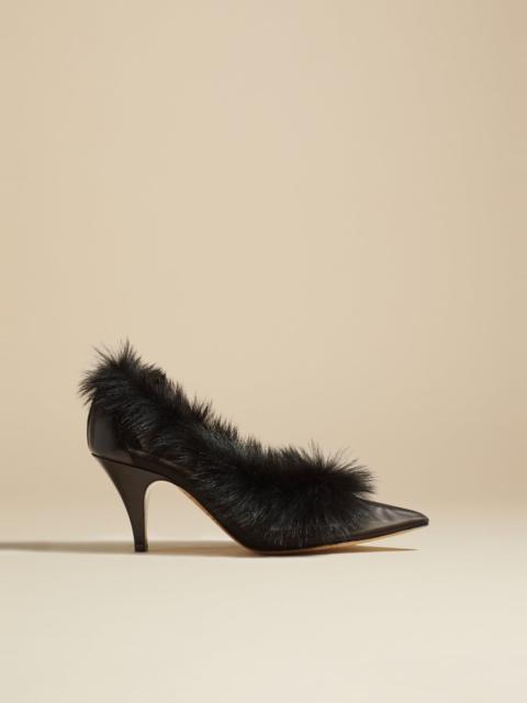 KHAITE The River Pump in Black Mesh with Shearling