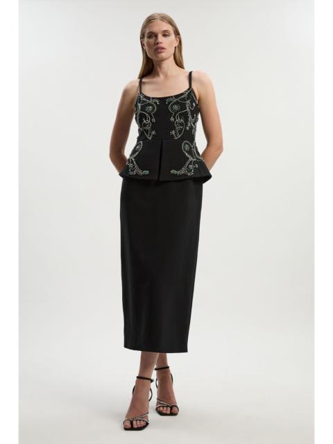 KAREN MILLEN Petite Crystal Embellished Peplum Bandeau Pencil Midi Dress
