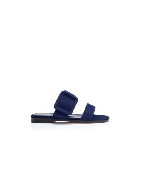 Manolo Blahnik Navy Blue Suede Flat Sandals