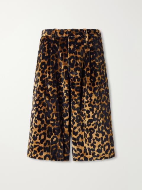 R13 Jumbo Pleated Leopard-print Cotton-velvet Shorts