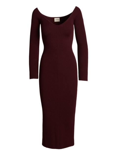 KHAITE Pia Off-The-Shoulder Midi Dress burgundy