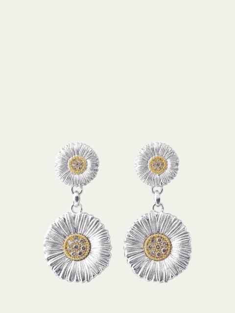 Buccellati Blossoms Daisy Sterling Silver and 18K Yellow Gold Diamond Pendant Earrings, 7cm