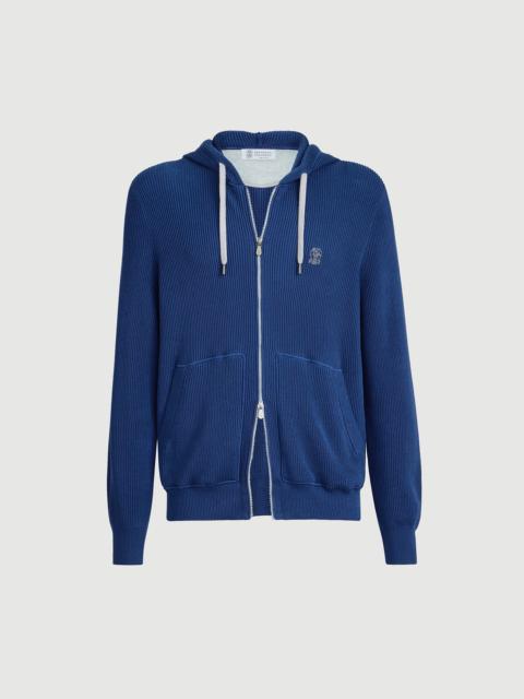 Brunello Cucinelli Cotton English rib knit hooded sweatshirt with logo and zipper