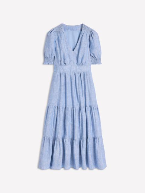 BODEN Anna Linen Tiered Midi Dress-Summer Blue Chambray