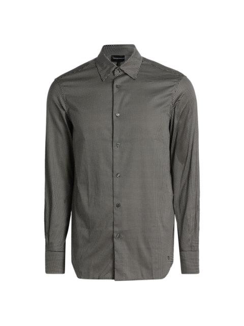 EMPORIO ARMANI Men's Birdseye Cotton Satin Sport Shirt - Fancy Birds Eye