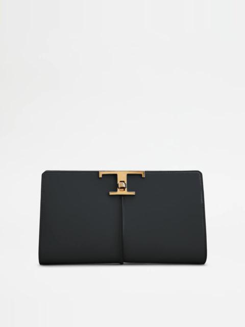 Tod's T TIMELESS CLUTCH BAG IN LEATHER SMALL - BLACK