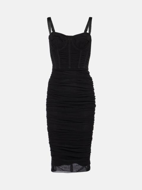 Ruched tulle midi dress