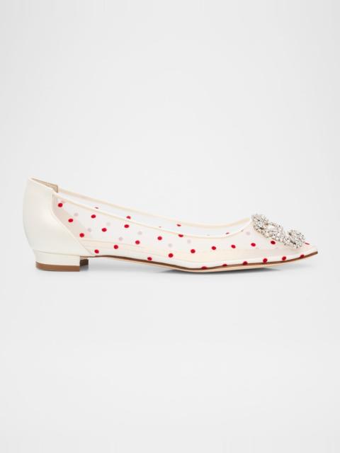 Manolo Blahnik Hangisi Polka-Dot Mesh Ballerina Flats