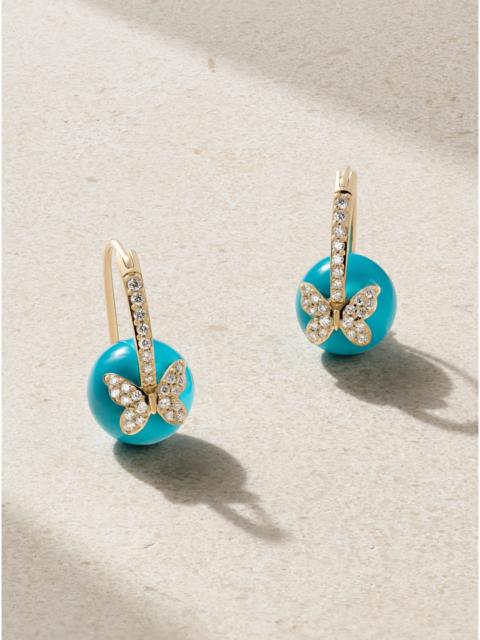 SYDNEY EVAN Butterfly 14-karat Gold, Turquoise And Diamond Earrings