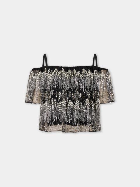 rabanne SHORT-SLEEVE TOP WITH EMBROIDERY DETAILS