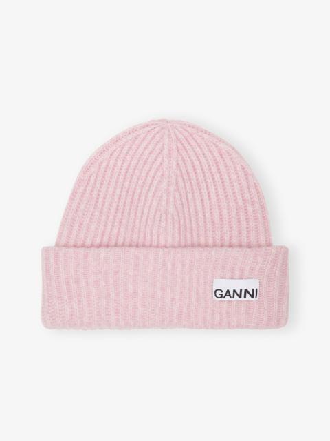 GANNI OVERSIZED WOOL RIB KNIT BEANIE