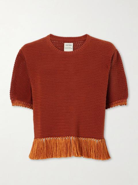 ESCVDO Amada Fringed Crocheted Cotton T-shirt