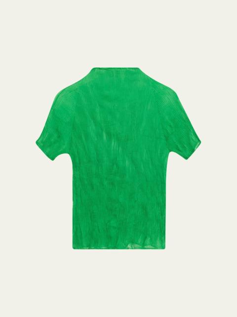 ISSEY MIYAKE Twisted Chiffon Plisse Mock-Neck Top