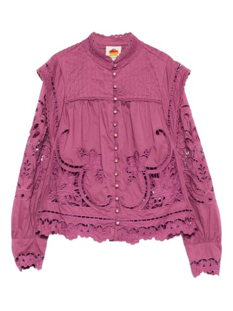 FARM RIO floral-cut-out scalloped shirt