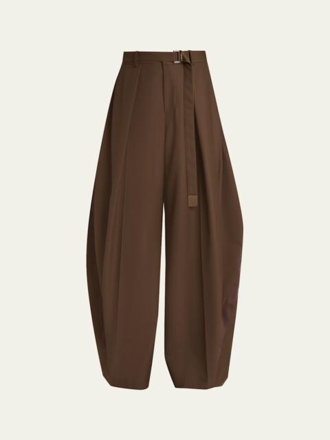 sacai Pleated Barrel-Leg Suiting Pants With Belt