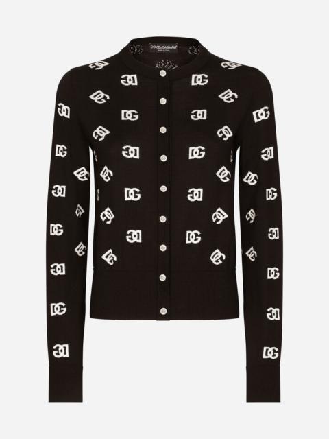 Wool and silk cardigan with all-over DG logo
