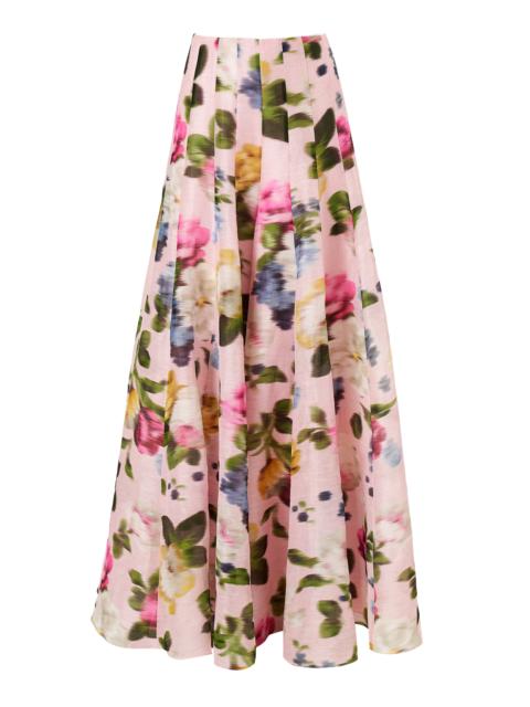 CAROLINA HERRERA High-Rise Garden Floral Linen-Silk Wide-Leg Pants light pink