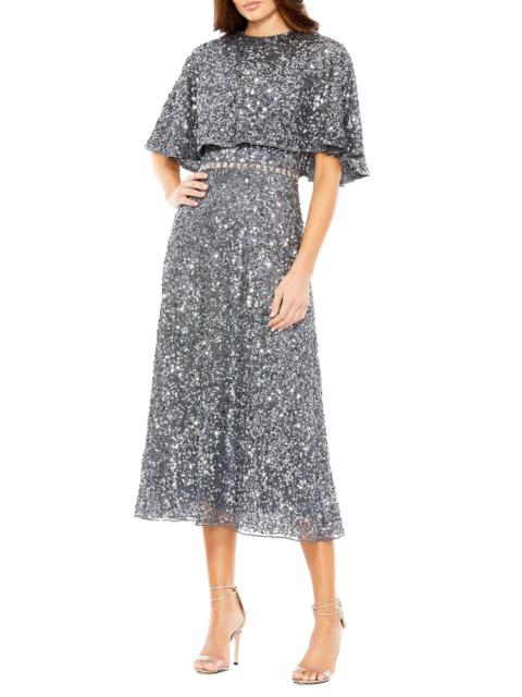 MAC DUGGAL Women's Sequined Cape Midi-Dress - Charcoal