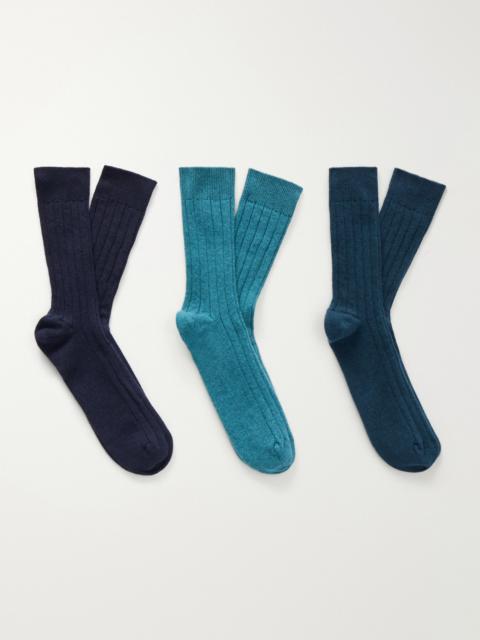 Johnstons of Elgin Set of Three Ribbed-Knit Cashmere-Blend Socks