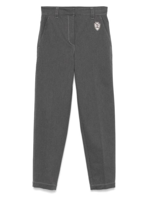 Brunello Cucinelli embroidered-logo cropped trousers