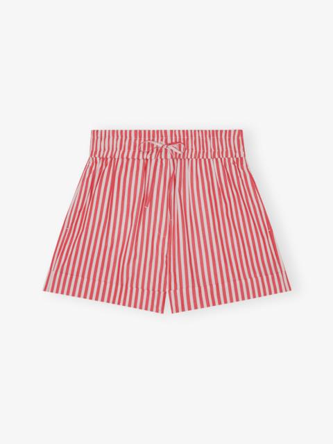 GANNI RED STRIPE COTTON SHORTS