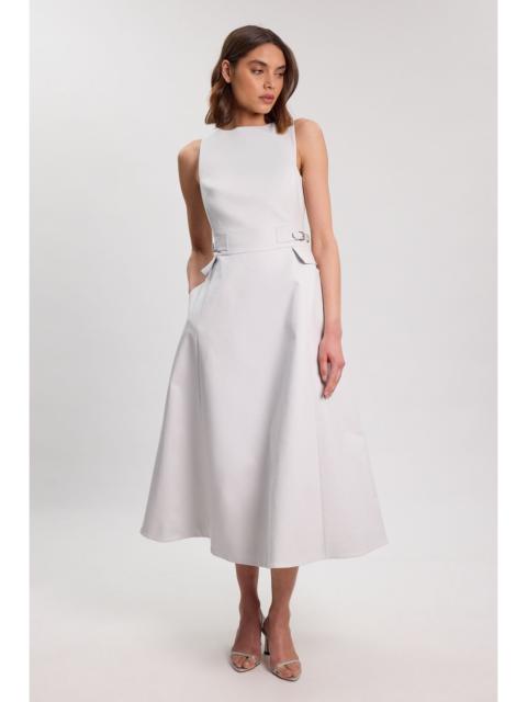 KAREN MILLEN Premium Cotton Tailored Fabric Belted Buckle Midi Dress