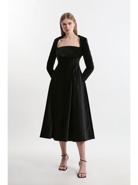 KAREN MILLEN Velvet Tailored Pleat Full Skirted Midaxi Dress