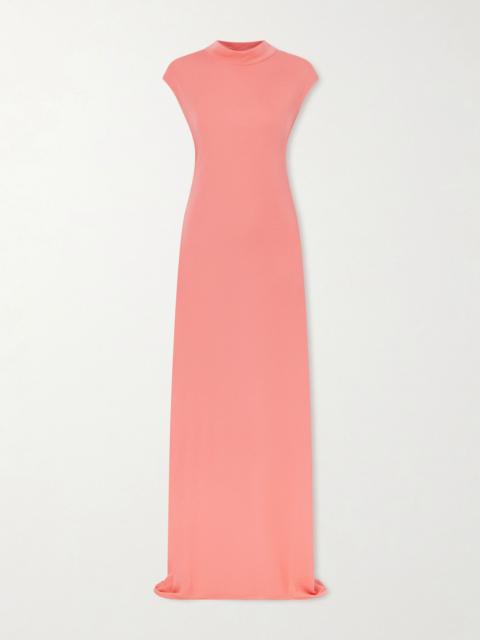 TOM FORD Open-back asymmetric knotted crepe-jersey maxi dress Coral