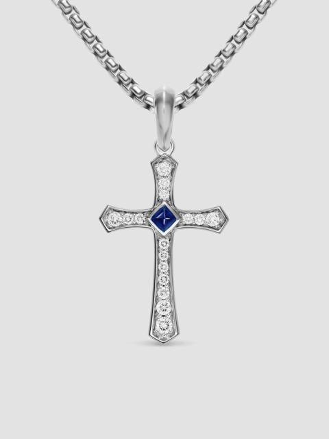 DAVID YURMAN Men's Knife Edge Cross Amulet in 18K White Gold with Sapphire and Diamonds, 33.5mm - Sapphire