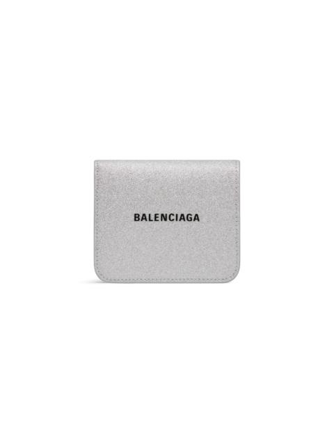 BALENCIAGA Women's Cash Flap Coin And Card Holder In Sparkling Fabric in Silver