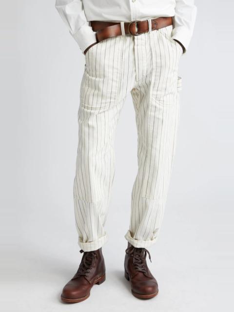Moore Pinstripe Herringbone Carpenter Pants in Off White/Black