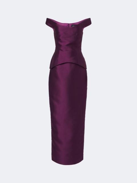 SOLACE LONDON Pieta off-shoulder peplum satin gown
