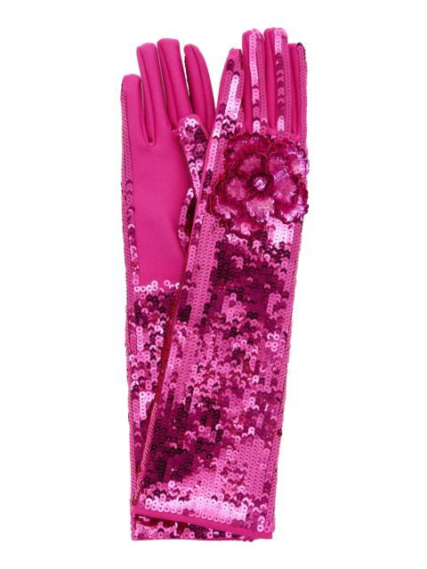 Valentino Garavani Sequin Signature Gloves pink