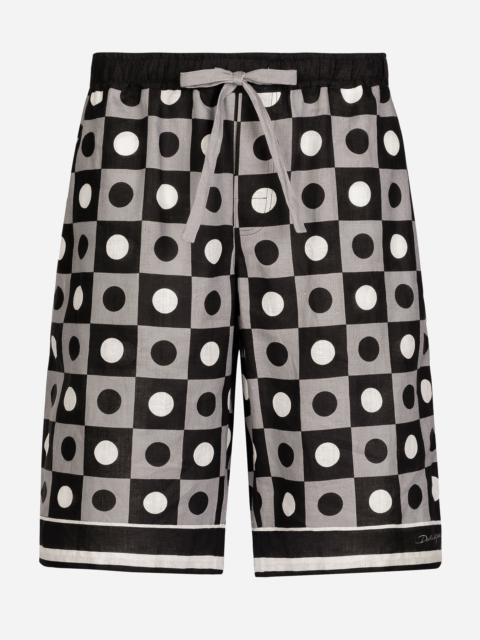 Printed linen jogging shorts