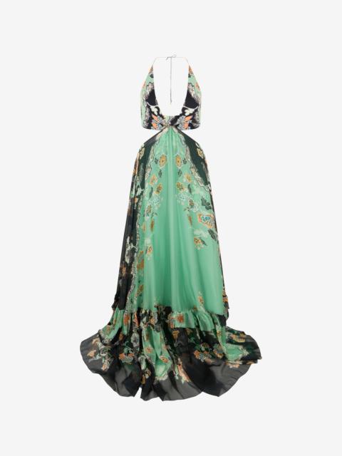 Roberto Cavalli Kimono Print Silk Maxi Dress