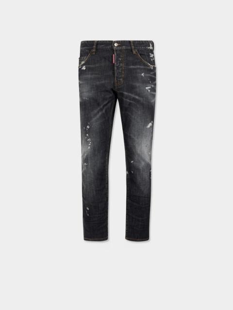 DSQUARED2 BLACK DENIM WHITE MARKS SKATER JEANS