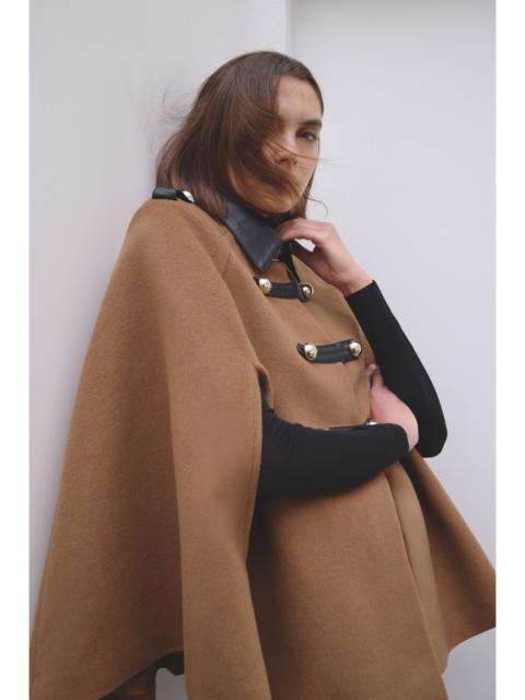 KAREN MILLEN Brushed Wool PU Mix Tailored Cape Short Coat