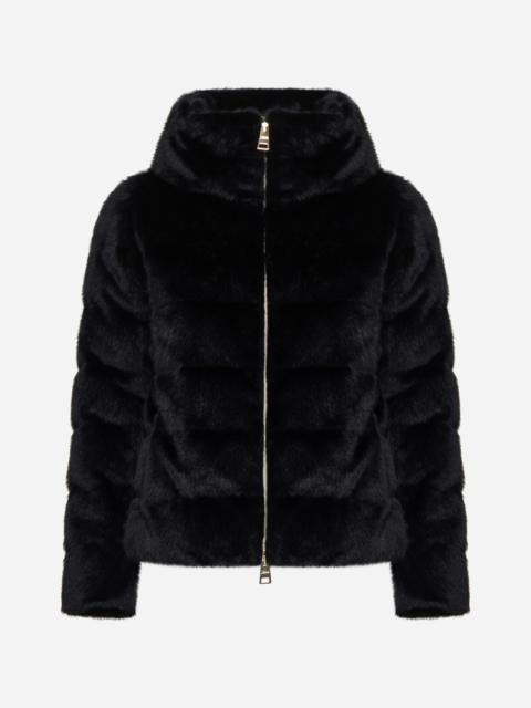 Quilted faux fur down jacket