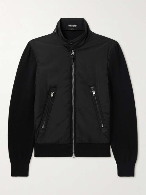 Leather-Trimmed Nylon and Merino Wool Harrington Jacket